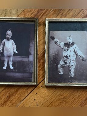 Vintage Creepy Clown Framed Art Set (2) – Gold Frames | Gothic Halloween Decor
